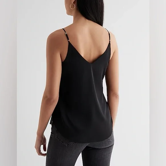 Express Satin V-Neck Downtown Cami - Black - Size Small - Picture 2 of 5